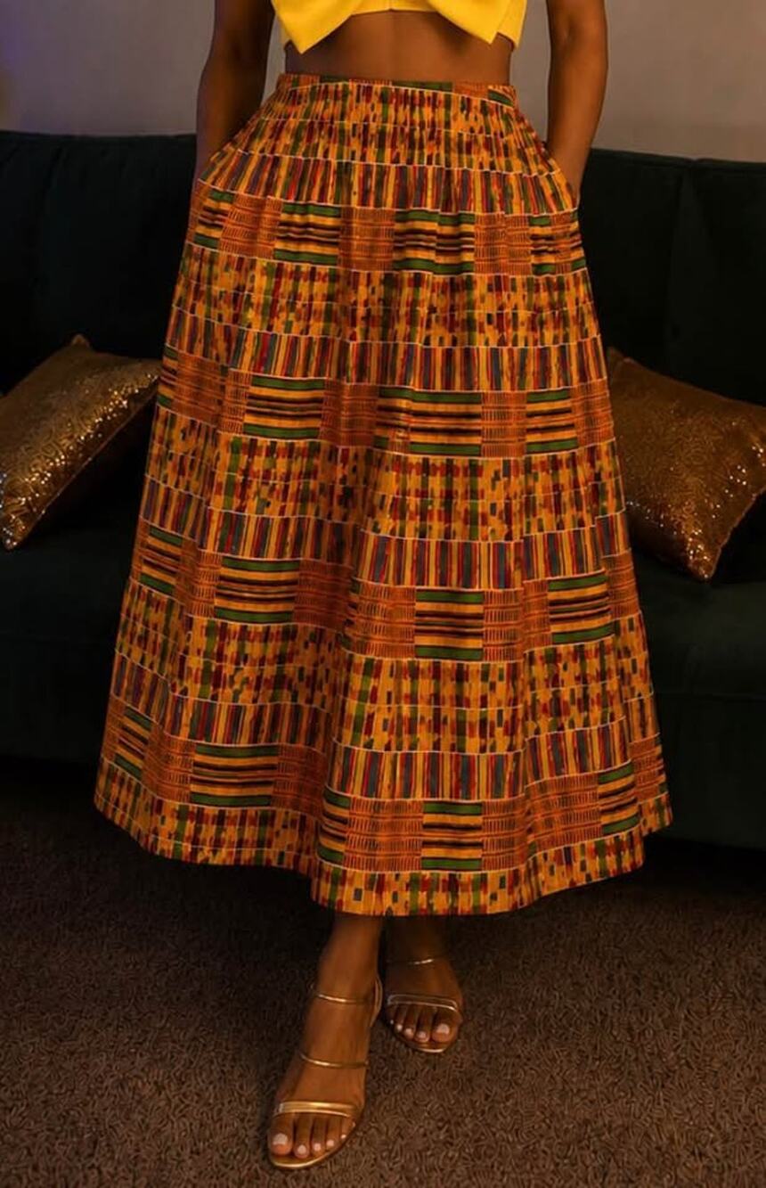 Kente Print Midi Skirt